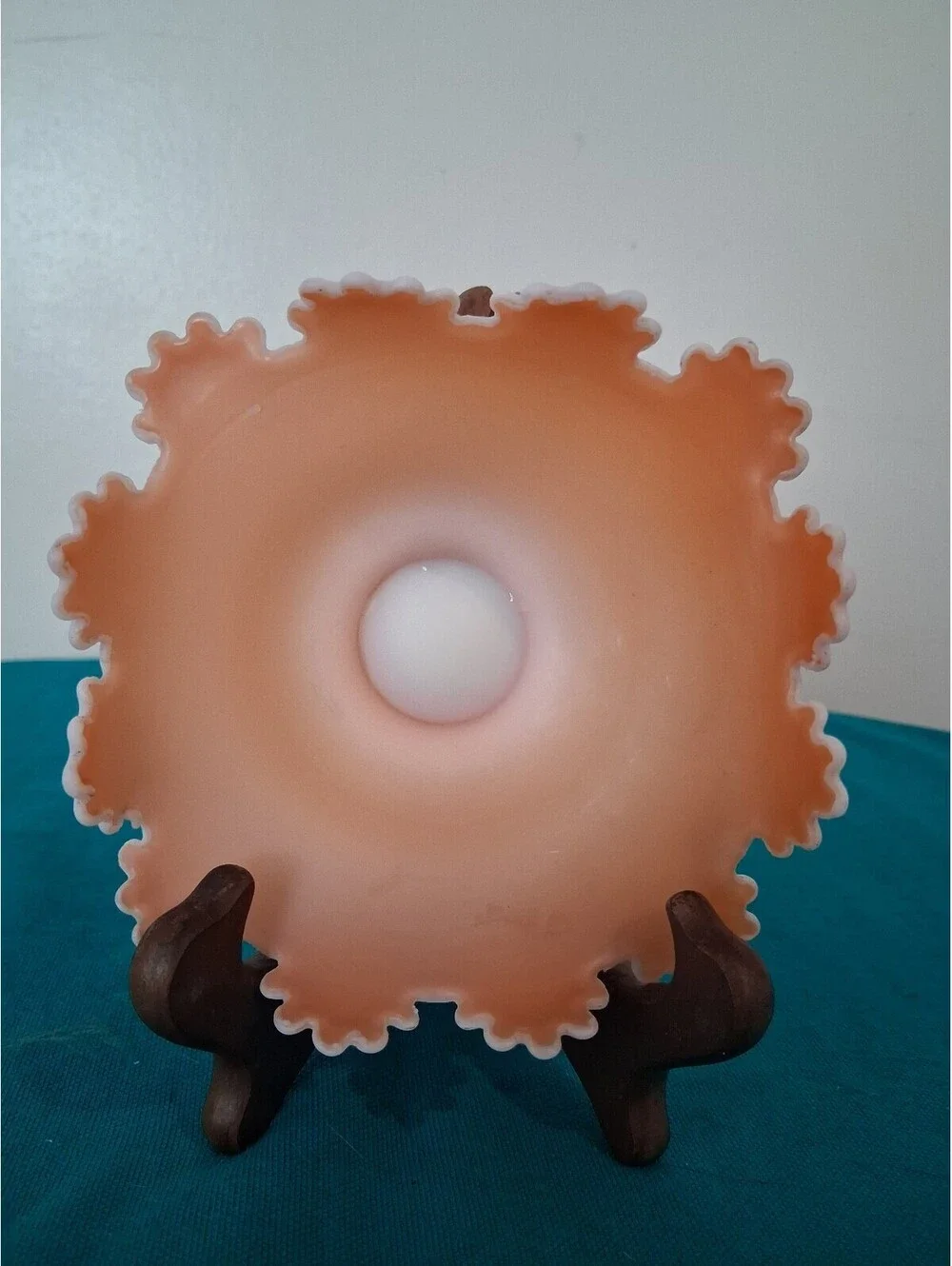Vintage Ruffled Edge Glass Bowl with Peach and White Gradient